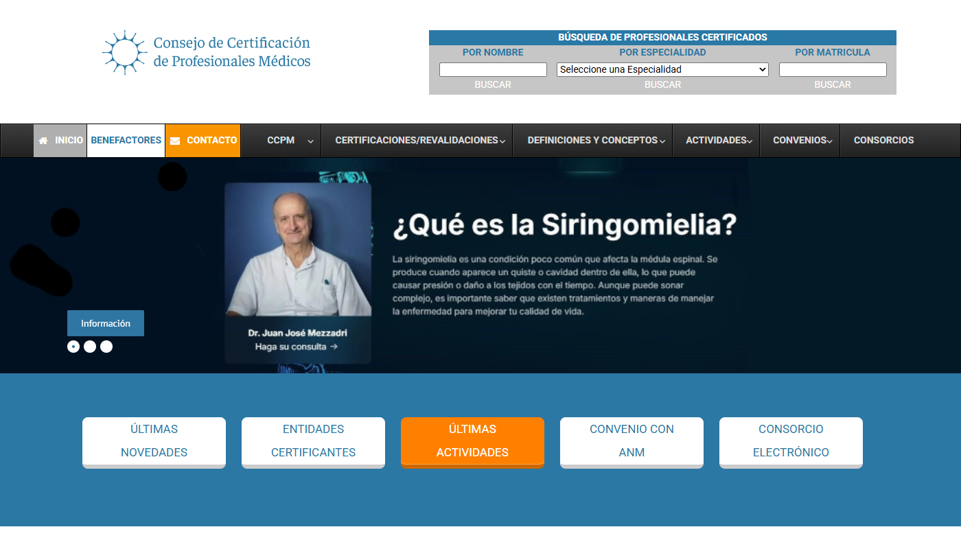 Screenshot from the home page of Consejo de Certificación de Profesionales Médicos' website
