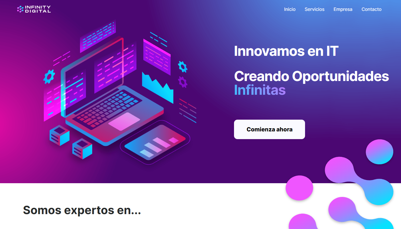 Screenshot from the home page of Infinity Digital's website