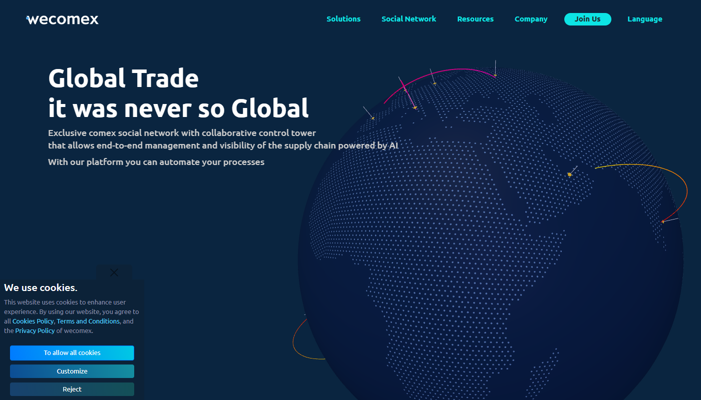 Screenshot from the home page of WeComex's website